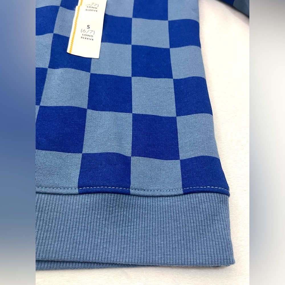 Cat & Jack Children’s Two Tone Blue Checkered Crewneck Boys Sweatshirt 6/7 - Picture 14 of 16